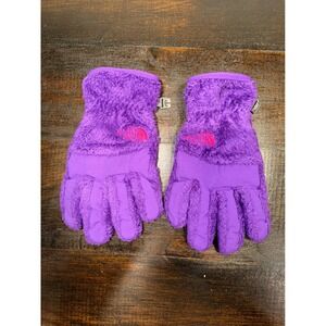 The North Face Kids Purple Fuzzy‎ Fleece Gloves with Pink Logo Size M